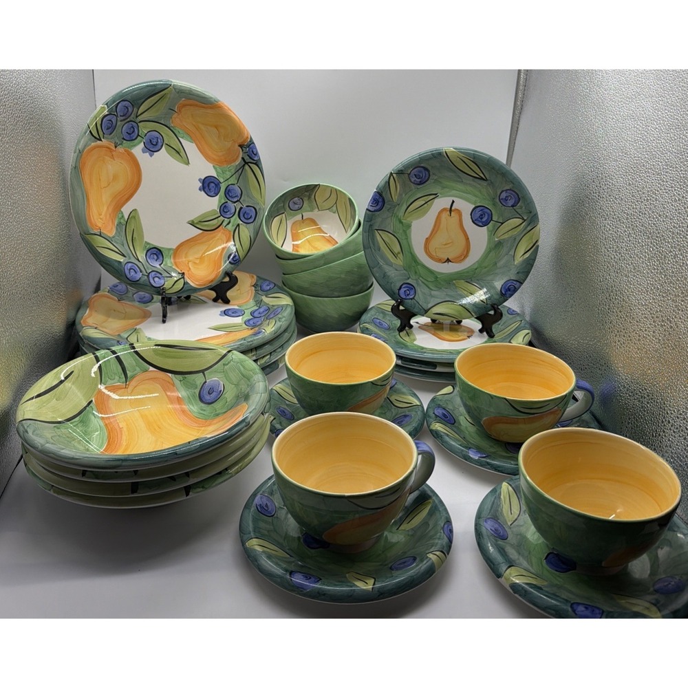 BOB MACKIE  PEARS PLUMS FRUIT  Dining Set‎ Of 24 DESIGNS BOWLS, Plates, Cups